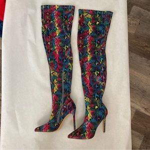 Over The Knee Boots Women Sexy Snakeskin Pointed Toe Thin High Heels